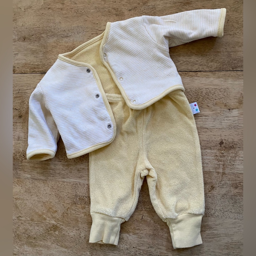 Vintage Baby Gap Newborn 7-12 lbs‎ Yellow Terry Reversible Jogger 2 Piece Set